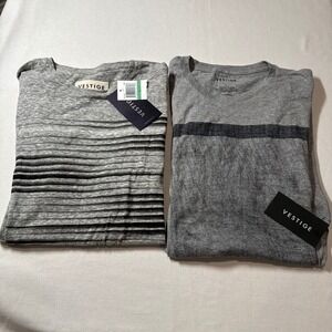 NWT VESTIGE Mens Gray Striped Graphic T Shirt Tops Size Large Bundle of 2